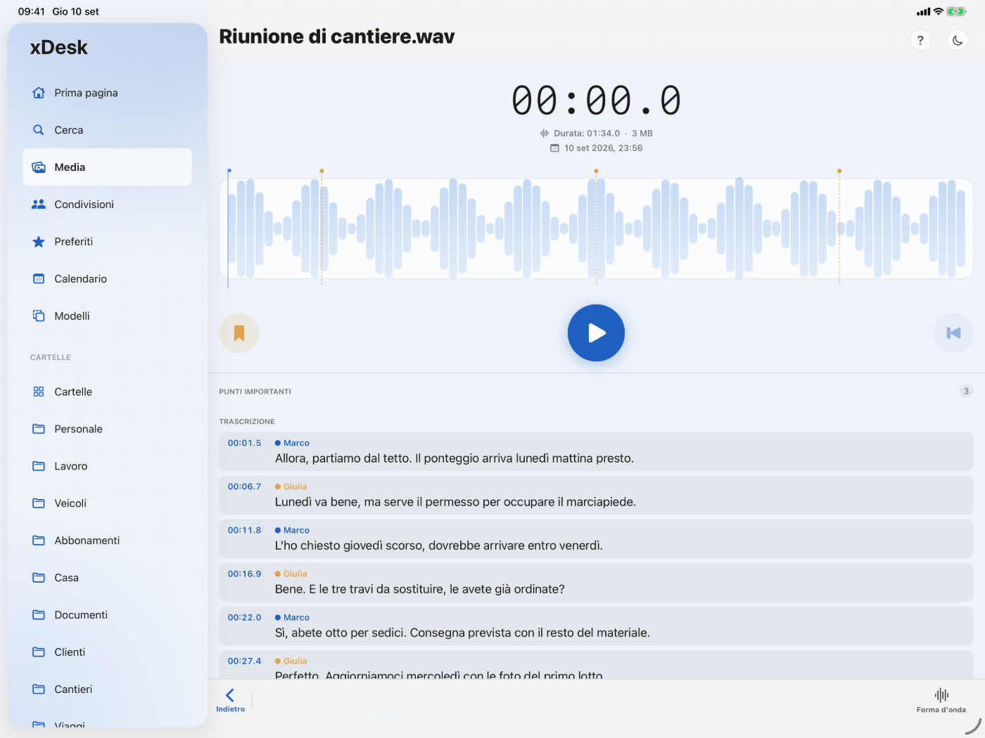 Il registratore di xDesk su iPad