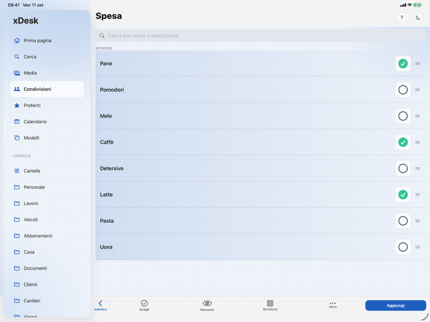 La lista della spesa condivisa su iPad